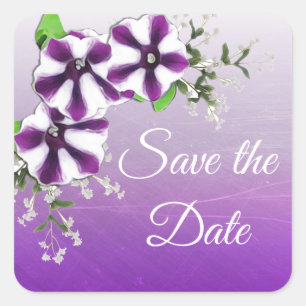 Save the Date Purple Floral Petunia Square Sticker
