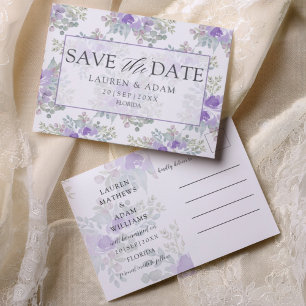 Save the Date Purple Floral Wedding Announcement Postcard