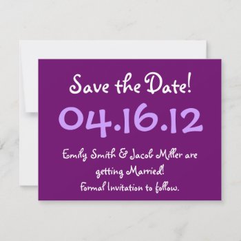 Save The Date Purple Invitation by TwoBecomeOne at Zazzle