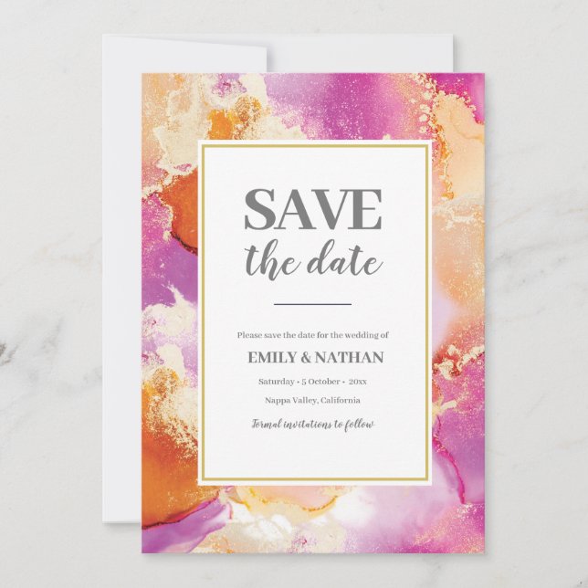 Save the date Purple Orange Inky Invitation (Front)