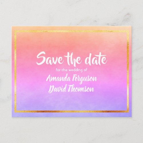 Save the date purple pink rose god wedding announcement postcard