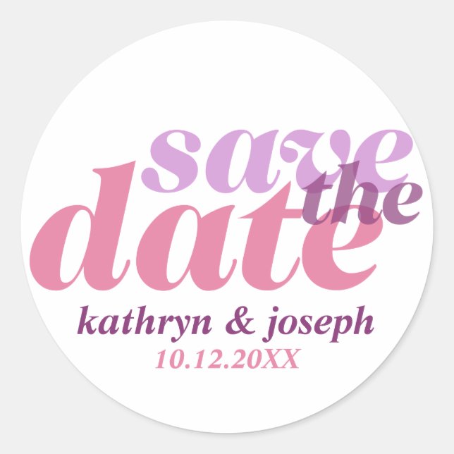 Save the date purple pink wedding engagement seals (Front)