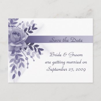 Save The Date Purple Rose Postcard by AJsGraphics at Zazzle