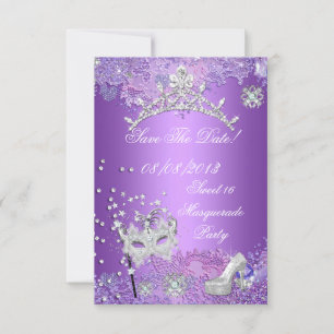 Save The Date Purple Sweet  Sixteen 16 Masquerade