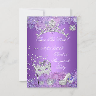 Save The Date Purple Sweet Sixteen 16 Masquerade