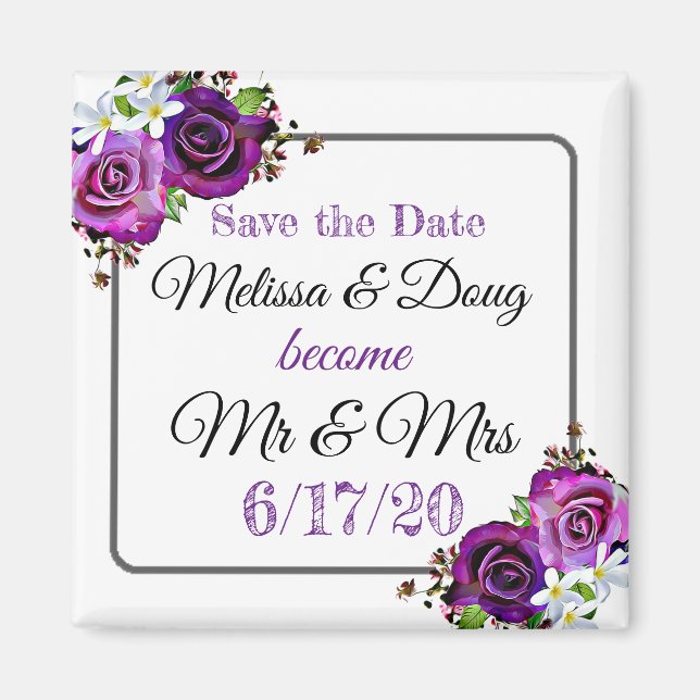 Save the Date Purple Wedding Magnet (Front)