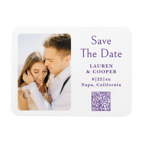 Save The Date Purple White Stylish Modern Wedding Magnet