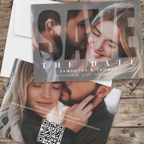 Save the Date QR Code 2 Photo Modern Typography