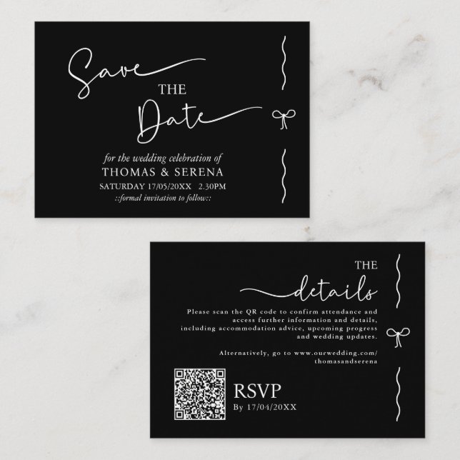 Save The Date QR Code Black White Monochrome Note Card (Front/Back)