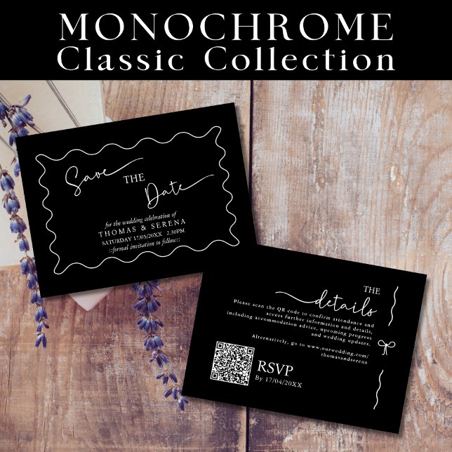 Save The Date QR Code Black White Monochrome Note Card (Creator Uploaded)