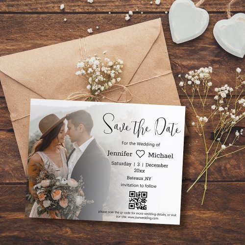  save the date qr code couple chic photo wedding  announcement postcard