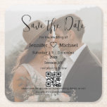 save the date qr code couple photo boho wedding  square paper coaster<br><div class="desc">modern chic  save the date , qr code , couple photo,  boho wedding Announcement coaster</div>
