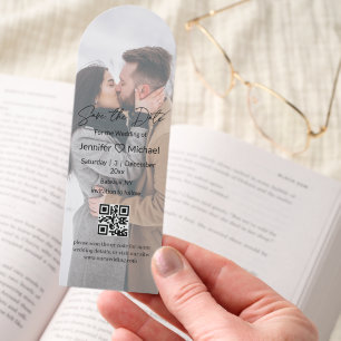 save the date qr code couple photo modern wedding bookmarks