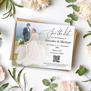 save the date qr code minimal photo wedding announcement postcard