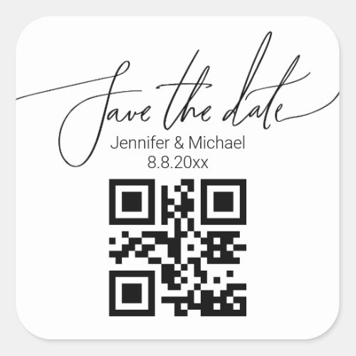 save the dateqr code minimalist  wedding trendy square sticker