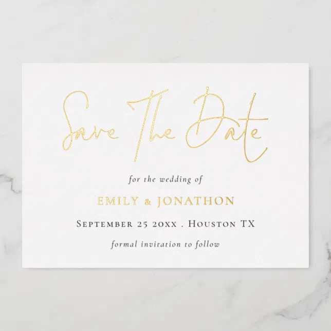 Save The Date QR Code Script Wedding Real Foil Invitation | Zazzle