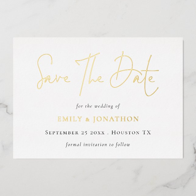 Save The Date QR Code Script Wedding Real   Foil Invitation (Front)