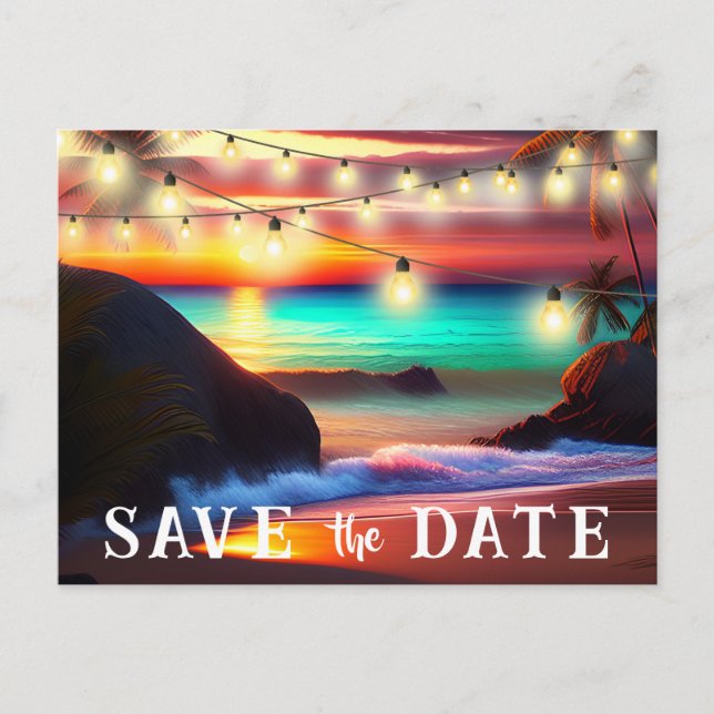 Save The Date QR Code Tropical Beach Announcement Postcard (Front)