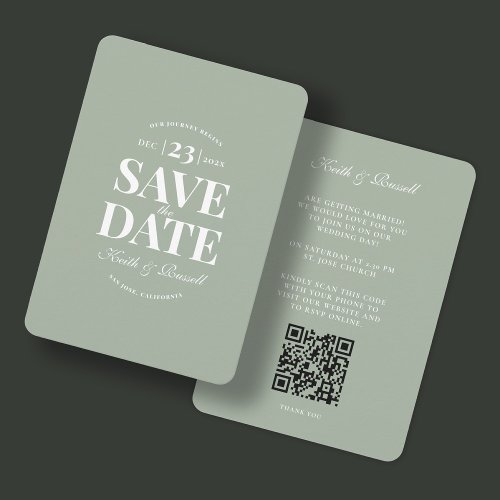 Save the Date QR Code Wedding Website Sage Green Invitation