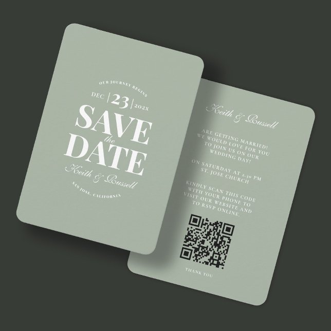 Save the Date QR Code Wedding Website Sage Green Invitation (Creator Uploaded)