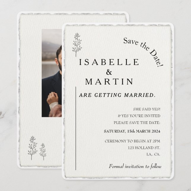 Save the Date QR Faux Deckled Edge Wedding  Invitation (Front/Back)