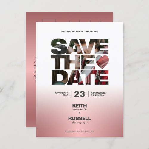 Save the Date QR Wedding Website Rose Gold Postcard