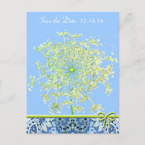 Save The Date  Queen Annes Lace Lapis Blue Green Announcement Postcard