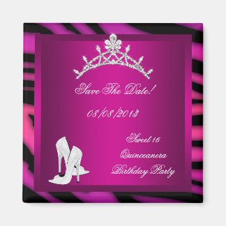 Save The Date Quinceanera or Sweet 16 Tiara Pink Magnet