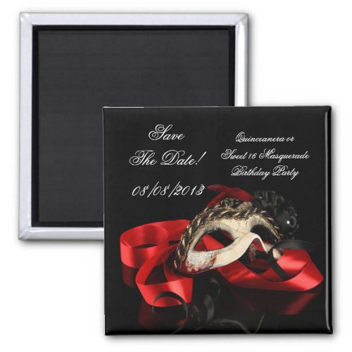 Save The Date Quinceanera Sweet 16 Masquerade Red Magnet