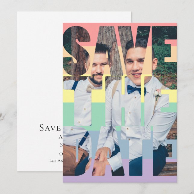 Save The Date Rainbow Gay LGBTQ Personalized Photo Announcement (Front/Back)
