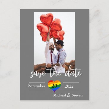Save the Date Rainbow Heart Photo  Announcement Po