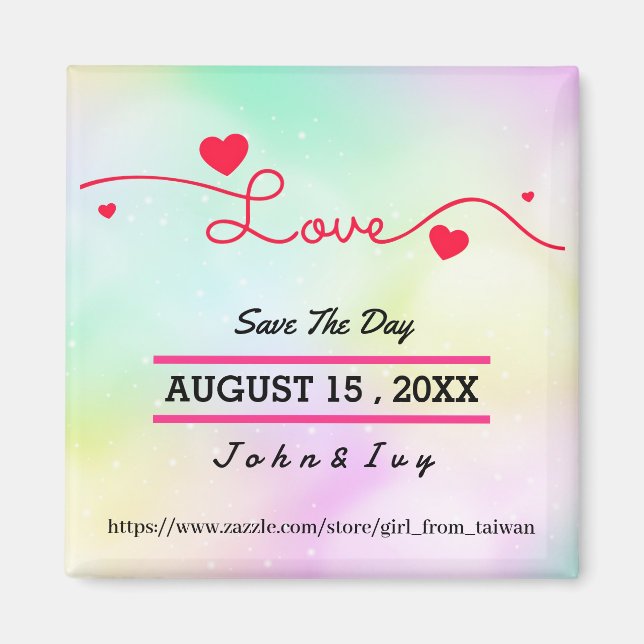 Save The Date,rainbow hearts,Colorful Magnet (Front)