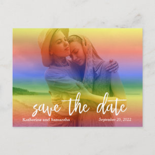 Save the Date Rainbow Overlay Modern Gay Announcement Postcard
