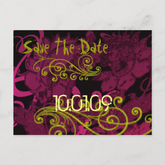 Save the Date- Rasberry Floral Distressed - Announcement Postcard