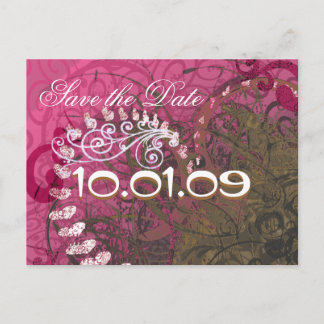 Save The Date Rasberry Hearts - - Announcement Postcard