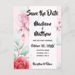Save the Date Red and Blush Pink Roses Invitation Postcard