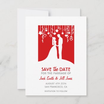 Save The Date - Red Bride And Groom Silhouettes by PeachyPrints at Zazzle