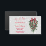 save the date red christmas vintage decor magnet<br><div class="desc">background by freepik.com
save the date red handwriting, watercolor christmas vintage decoration and snowflakes magnetic card</div>