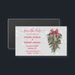 save the date red christmas vintage decor magnet<br><div class="desc">background by freepik.com
save the date red handwriting, watercolor christmas vintage decoration and snowflakes magnetic card</div>