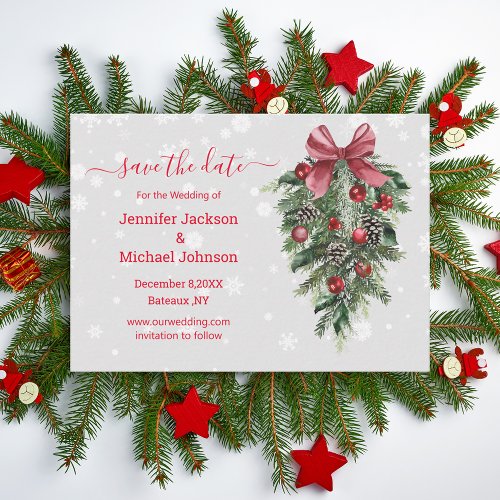 save the date red christmas vintage decor wedding note card