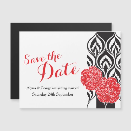 Save the date red dianthus wedding magnetic invitation