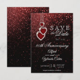 その他 Invitation Elegant Ruby Red Glitter Rhinestone Fab 40 Photo Invitation | Zazzle