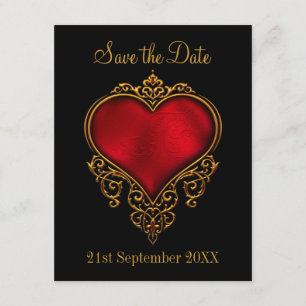 Save the Date Red Gold Heart Black