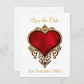 Save the Date Red Gold Heart White (Front/Back)