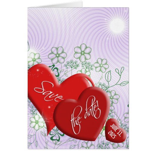 Save the Date red hearts Cards (Front)