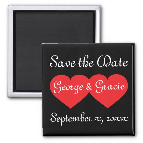 Save the date red hearts magnet