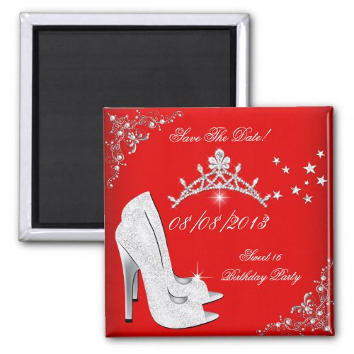 Save The Date Red High Heels Shoes Tiara Magnet