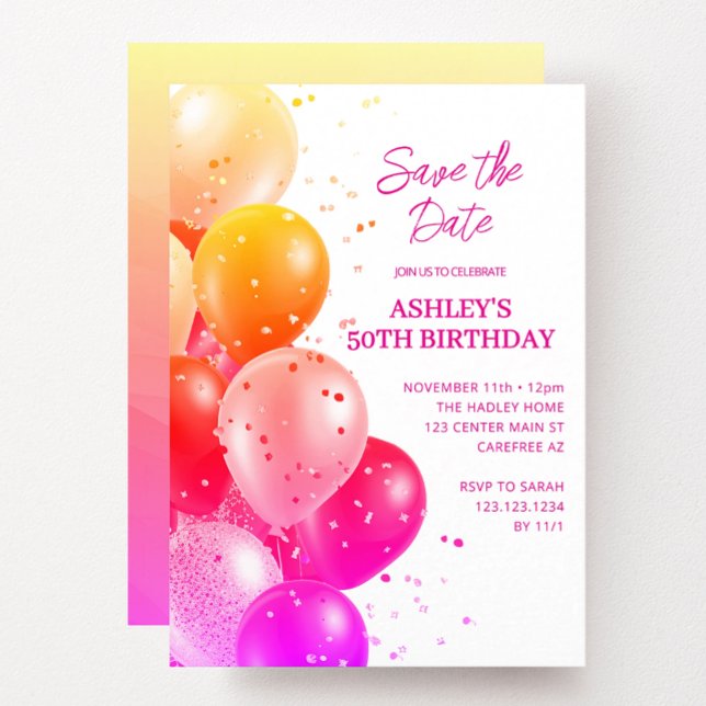 Save the Date Red Orange 50th Birthday Invitation (Creator Uploaded)