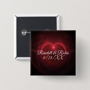 Save The Date Red Outline Center Heart On Black Pinback Button