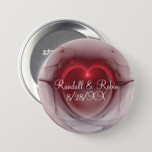 Save The Date Red Outline Lighted Heart Pinback Button